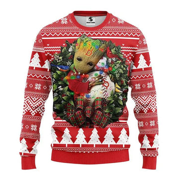Boston Red Sox Groot Hug Ugly Christmas Sweater, MLB Christmas Sweater Moonbestprint
