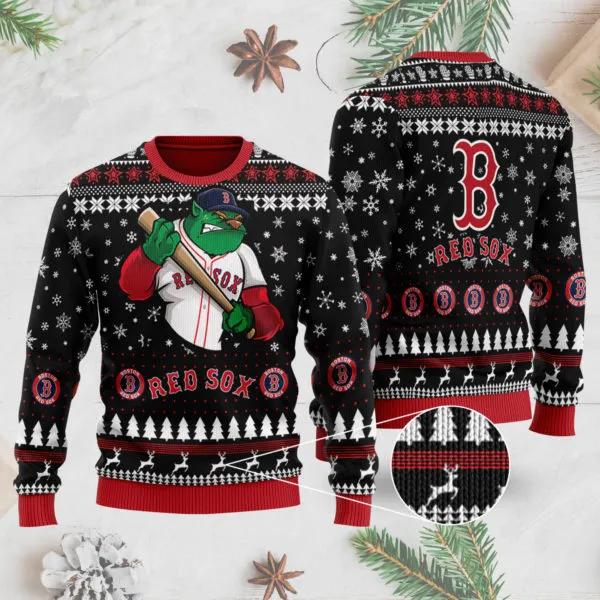 Boston Red Sox Mascot Ugly Christmas Sweater, MLB Christmas Sweater Moonbestprint