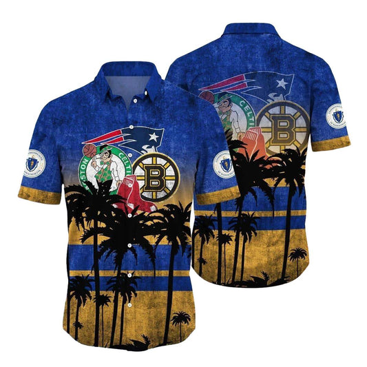 Boston Red Sox New England Patriots Boston Celtics Boston Bruins Hawaiian Shirt - Moonbestprint
