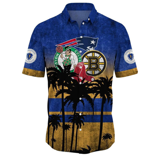 Boston Red Sox New England Patriots Boston Celtics Boston Bruins Hawaiian Shirt - Moonbestprint