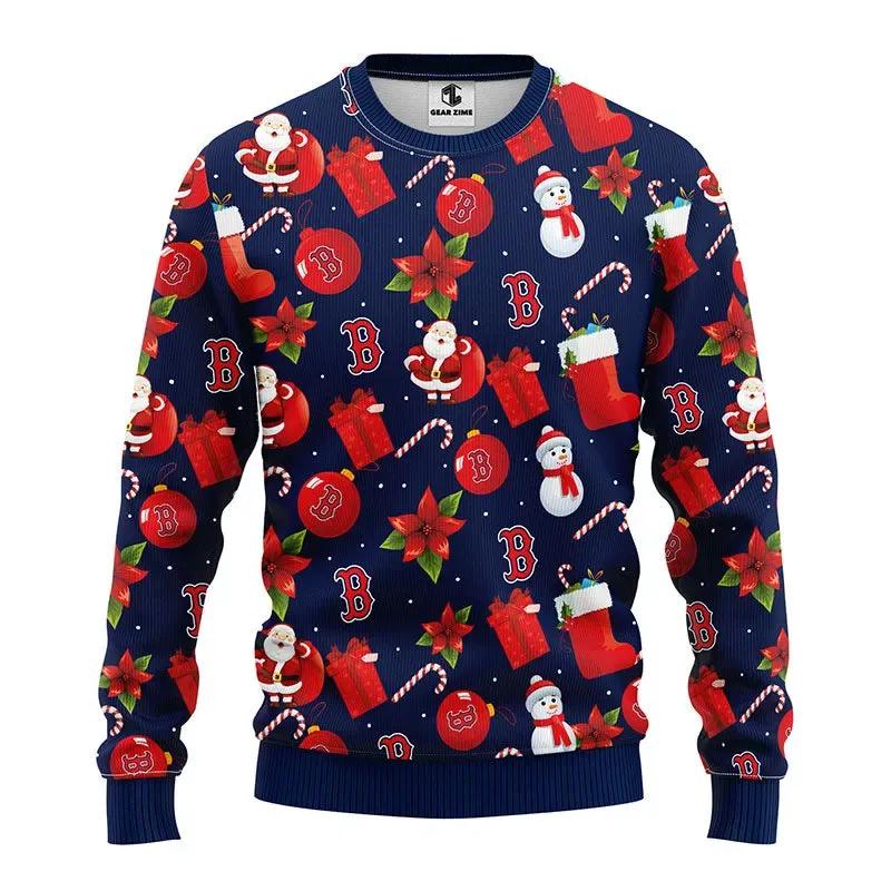 Boston Red Sox Santa Claus Snowman Ugly Christmas Sweater, MLB Christmas Sweater Moonbestprint