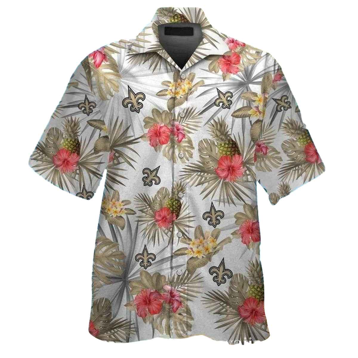 Breezy Pineapple And New Orleans Saints Logos Hawaiian Shirt - Moonbestprint