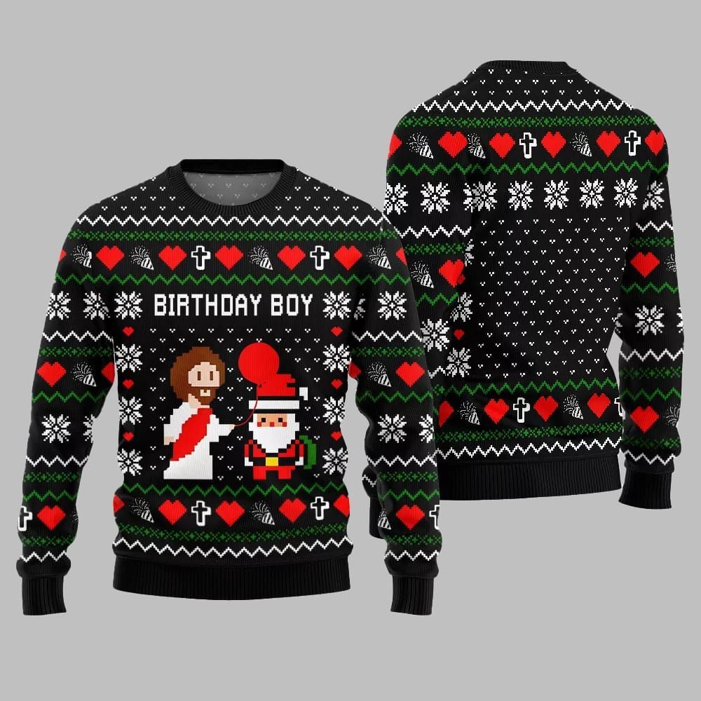 Brithday Boy Santa Jesus Ugly Sweater Christmas - Moonbestprint