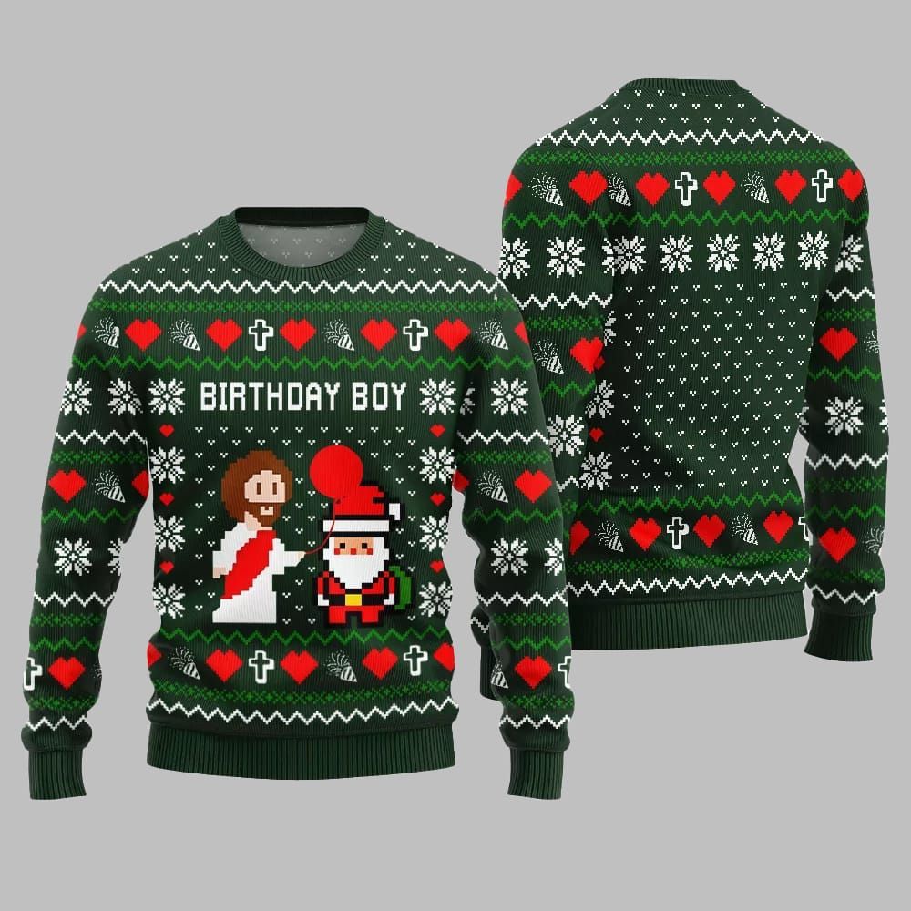 Brithday Boy Santa Jesus Ugly Sweater Christmas - Moonbestprint