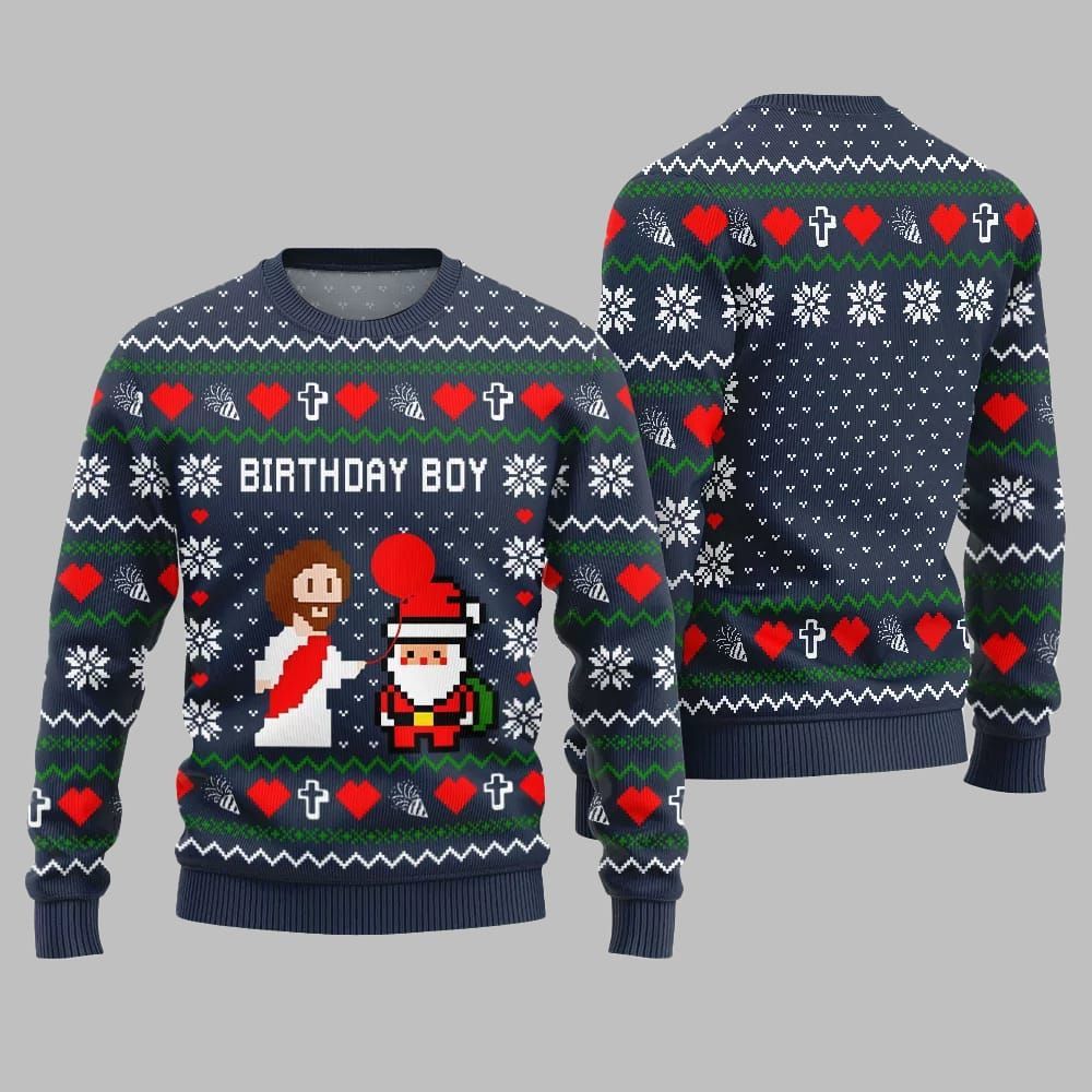 Brithday Boy Santa Jesus Ugly Sweater Christmas - Moonbestprint