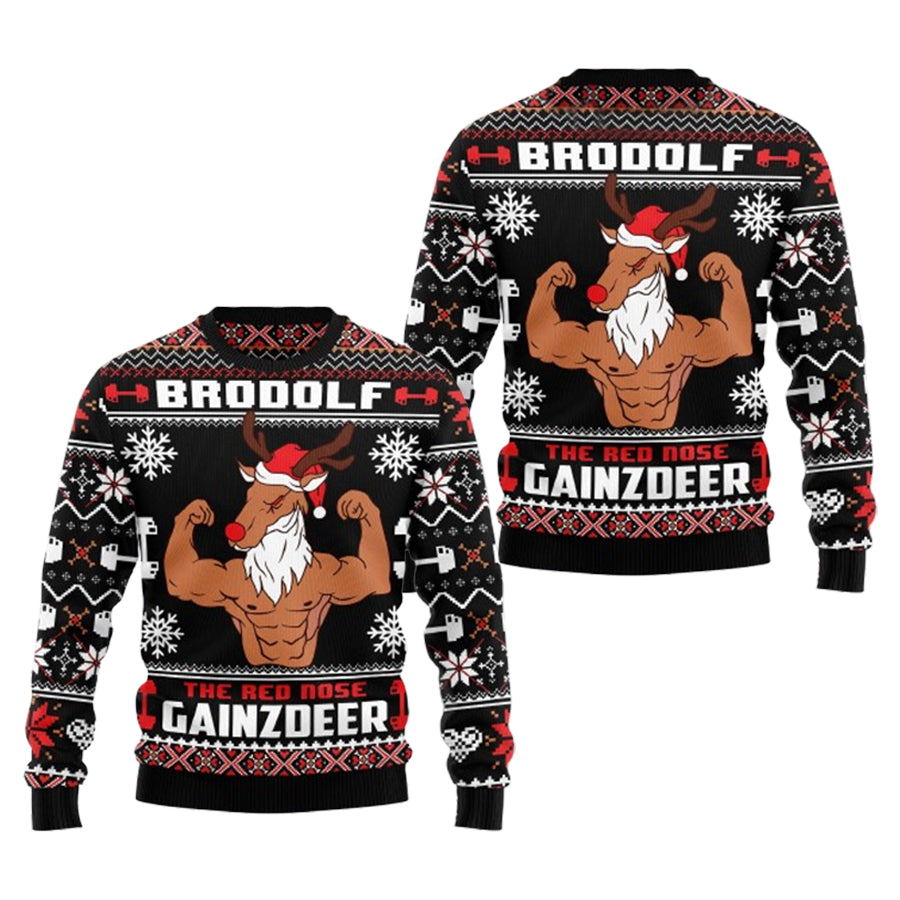 Brodolf The Red Nose Gainzdeer Gym Ugly Sweate Ugly Christmas Sweater – Moonbestprint