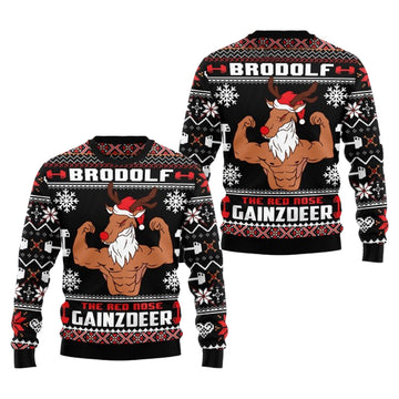 Brodolf The Red Nose Gainzdeer Gym Ugly Sweate Ugly Christmas Sweater – Moonbestprint