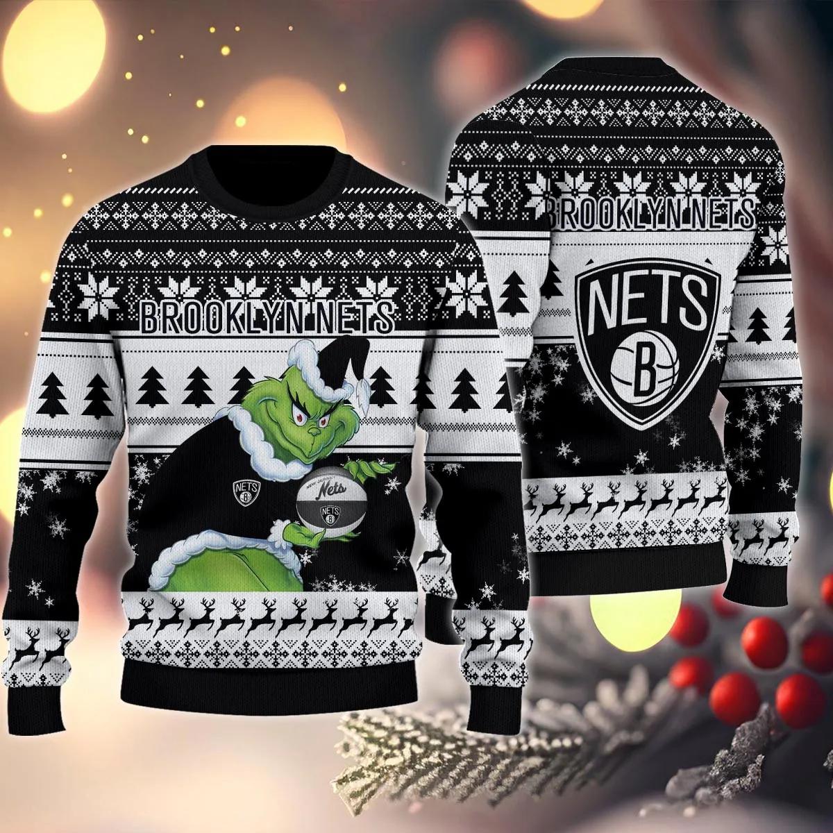 Brooklyn Nets Grinch Stolen Ugly Christmas Sweater, NBA Chritsmas Sweater Moonbestprint