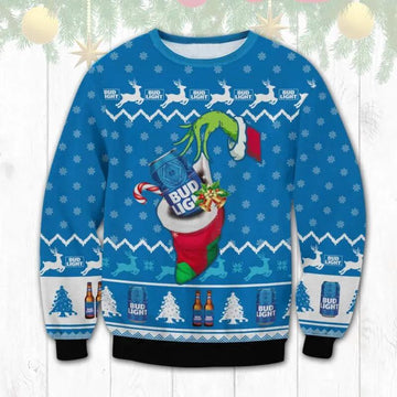 Bud Light Grinch Hand Ugly Sweater, Grinch Holiday Sweater Moonbestprint