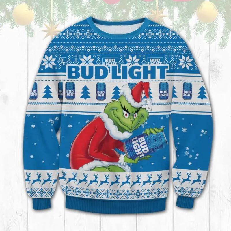 Bud Light Grinch Stolen Ugly Sweater, Grinch Holiday Sweater Moonbestprint