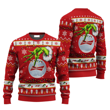 Budweiser Grinch Hand Stock Ugly Sweater – Moonbestprint