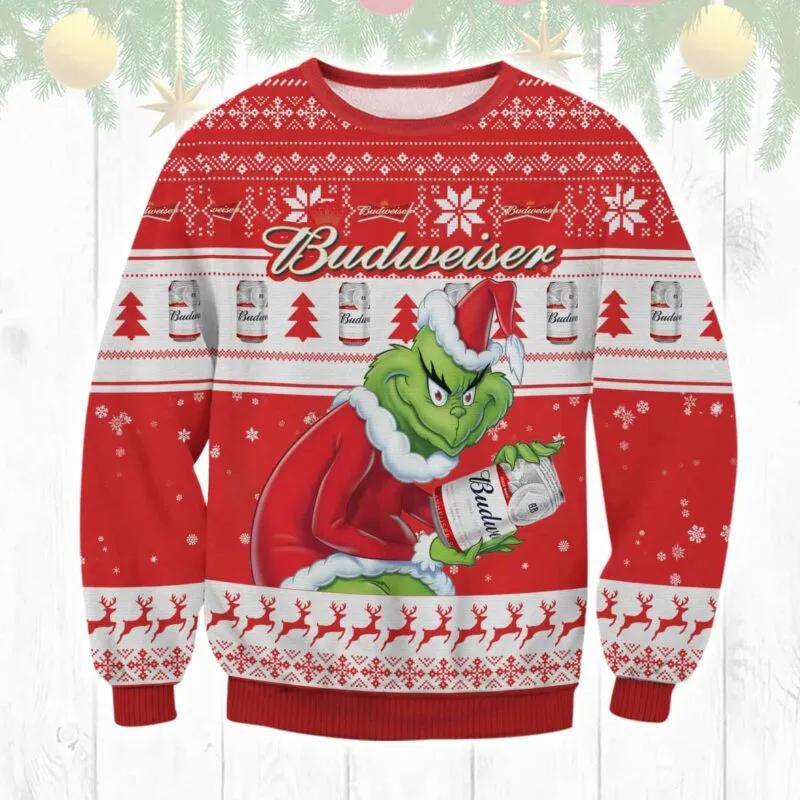 Budweiser Grinch Stolen Ugly Sweater, Grinch Holiday Sweater Moonbestprint