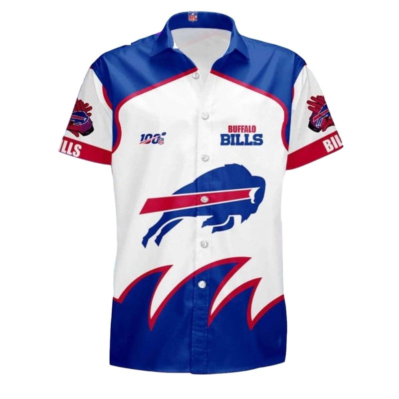 Buffalo Bills 100Th Anniversary White And Blue Hawaiian Shirt - Moonbestprint
