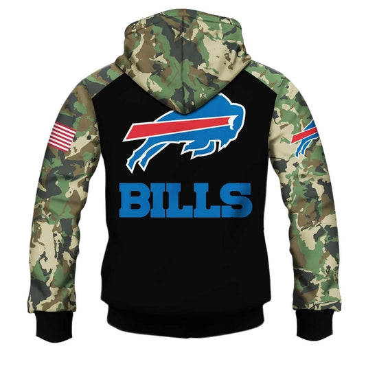 Buffalo Bills Army Camouflage American Flag Punisher Skull AOP Hoodie -  Moonbestprint