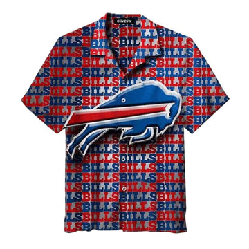 Buffalo Bills Big Logo Retro Grid Hawaiian Shirt - Moonbestprint