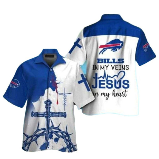 Buffalo Bills Bills In My Veins Jesus In My Heart Hawaiian Shirt - Moonbestprint