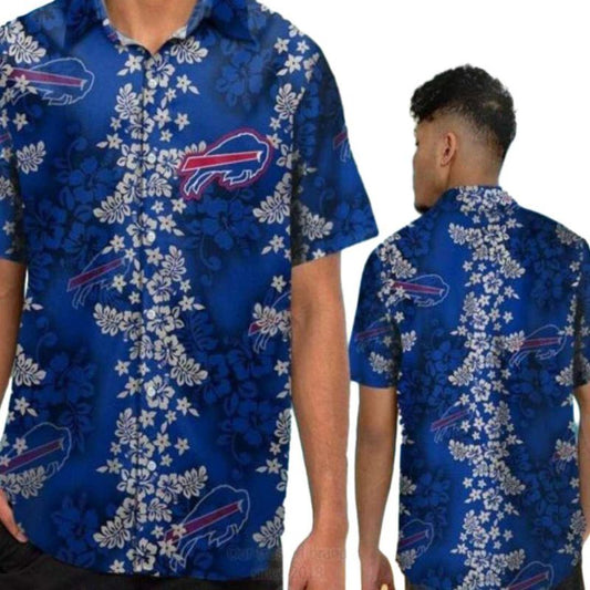 Buffalo Bills Blue Floral With Bold Logo Hawaiian Shirt - Moonbestprint
