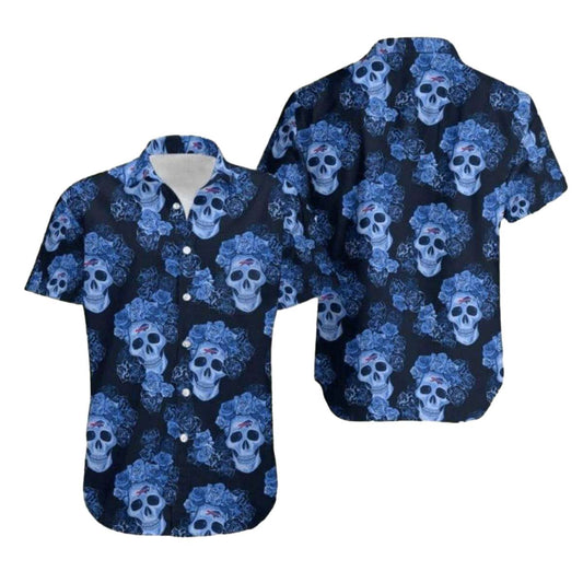 Buffalo Bills Blue Skull And Roses Pattern Hawaiian Shirt - Moonbestprint