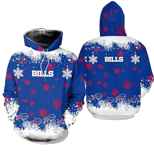Buffalo Bills Christmas Blue And White Pattern AOP Hoodie -  Moonbestprint