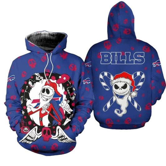Buffalo Bills Christmas Jack Skellington Santa Claus Football AOP Hoodie -  Moonbestprint