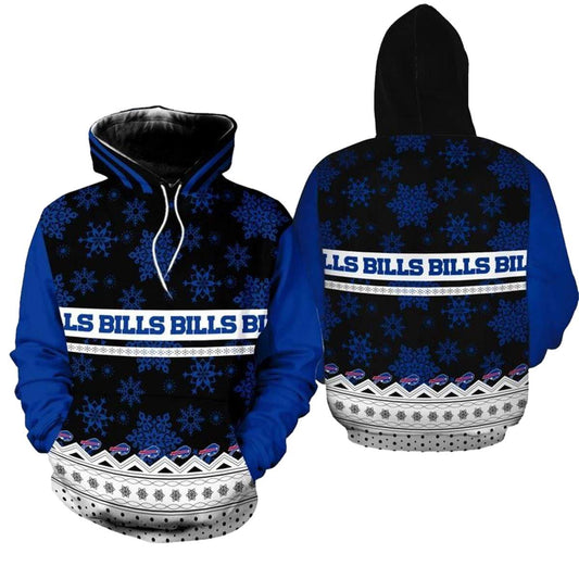 Buffalo Bills Christmas Pattern Black Blue And White AOP Hoodie -  Moonbestprint