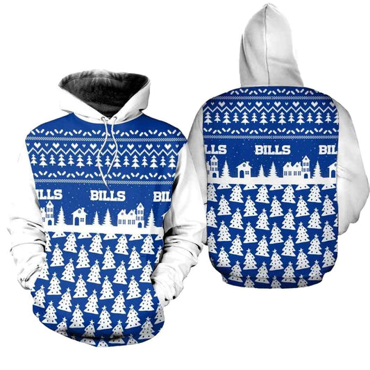 Buffalo Bills Christmas Pattern Pine Football AOP Hoodie -  Moonbestprint