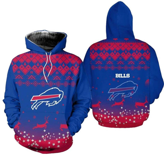 Buffalo Bills Christmas Pattern Reindeer Football Blue And Red AOP Hoodie -  Moonbestprint
