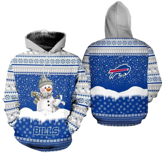 Buffalo Bills Christmas Pattern Snowman Football AOP Hoodie -  Moonbestprint