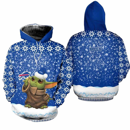 Buffalo Bills Christmas Pattern Yoda Football AOP Hoodie -  Moonbestprint