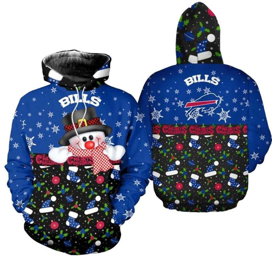 Buffalo Bills Christmas Snowman Football AOP Hoodie -  Moonbestprint