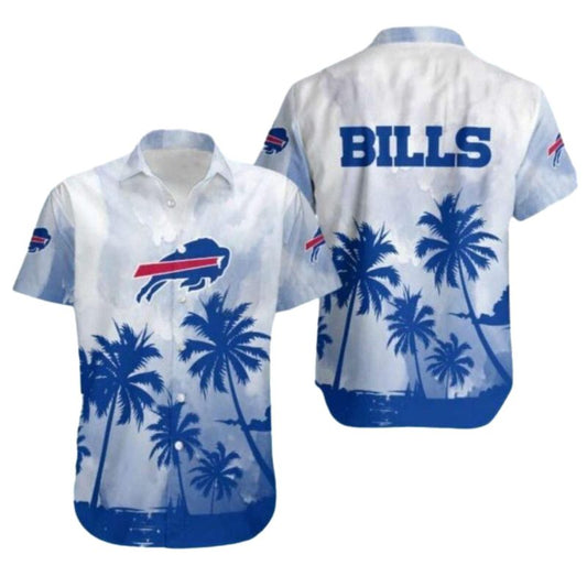 Buffalo Bills Coconut Palm Trees And White Gradient Hawaiian Shirt - Moonbestprint