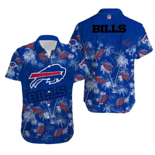 Buffalo Bills Coconut Trees And Balls Blue Hawaiian Shirt - Moonbestprint