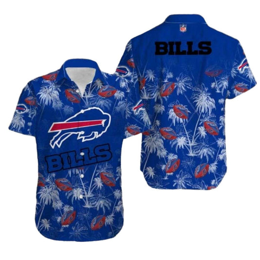 Buffalo Bills Coconut Trees And Balls Blue Hawaiian Shirt - Moonbestprint