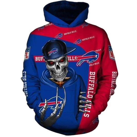 Buffalo Bills Cute Death Skull With Hat AOP Hoodie -  Moonbestprint