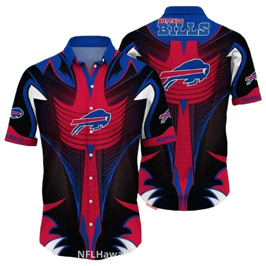 Buffalo Bills Cyber Armor Red And Black Button Up Hawaiian Shirt - Moonbestprint