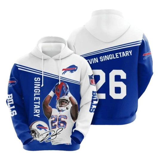 Buffalo Bills Devin Singletary No 26 Blue White AOP Hoodie -  Moonbestprint