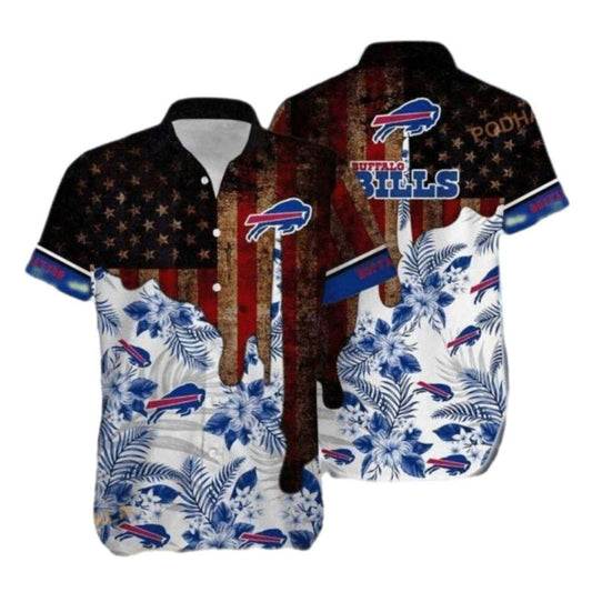 Buffalo Bills Distressed American Flag And Floral Hawaiian Shirt - Moonbestprint