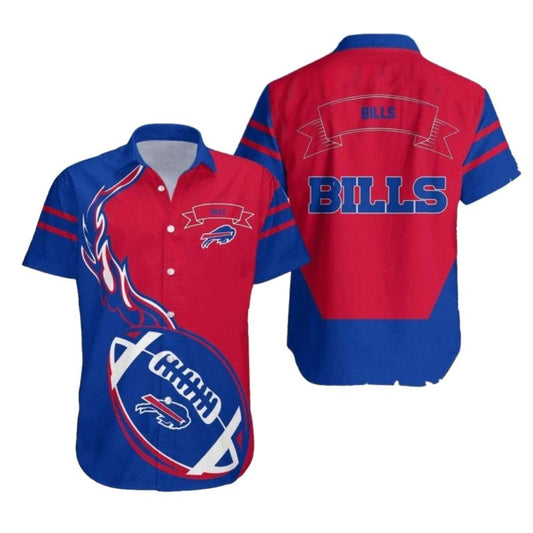 Buffalo Bills Flames And Football Red Blue Hawaiian Shirt - Moonbestprint