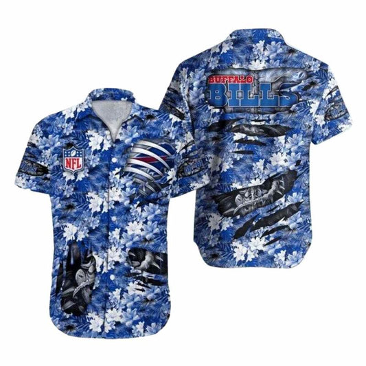 Buffalo Bills Floral Emblem Blue Hawaiian Shirt - Moonbestprint