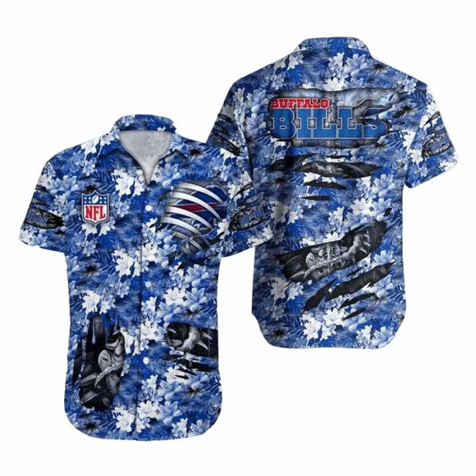 Buffalo Bills Floral Emblem Blue Hawaiian Shirt - Moonbestprint