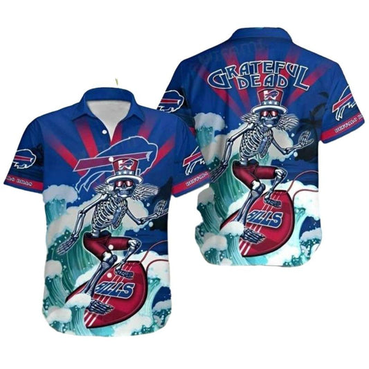 Buffalo Bills Grateful Dead Skeleton With Surfboard Hawaiian Shirt - Moonbestprint