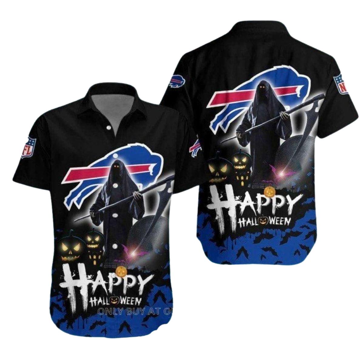 Buffalo Bills Halloween Grim Reaper Hawaiian Shirt - Moonbestprint