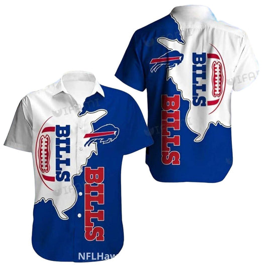 Buffalo Bills Logo And Ball White Blue Hawaiian Shirt - Moonbestprint