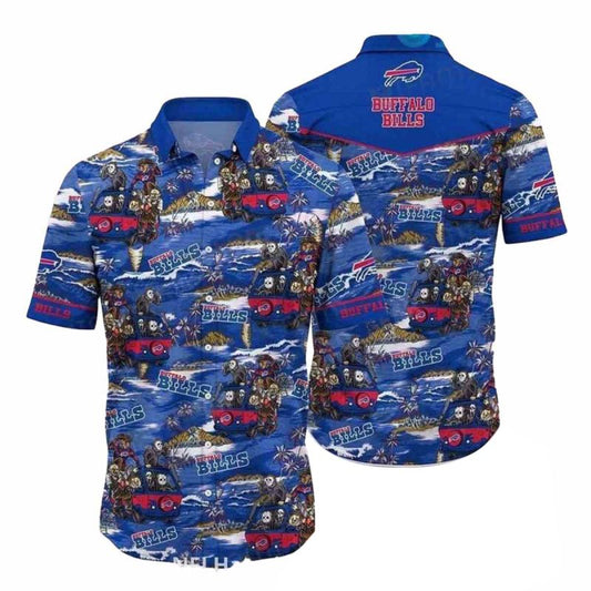 Buffalo Bills Logo And Halloween Pattern Hawaiian Shirt - Moonbestprint