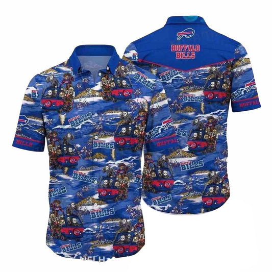 Buffalo Bills Logo And Halloween Pattern Hawaiian Shirt - Moonbestprint