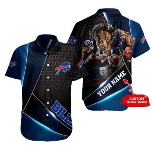 Buffalo Bills Logo And Mascot Halftone Black Hawaiian Shirt - Moonbestprint