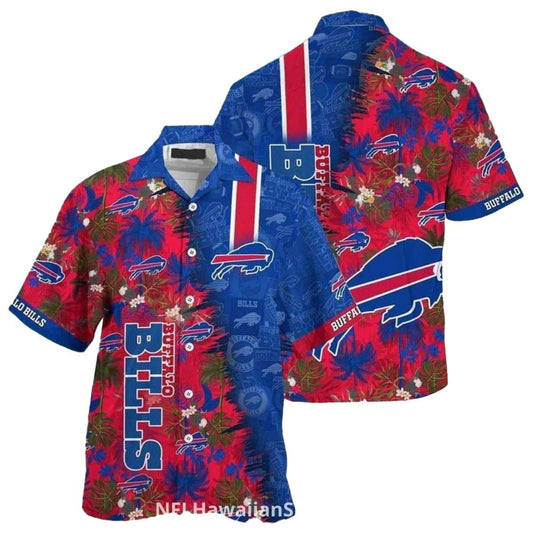 Buffalo Bills Logo Floral Blue And Red Pattern Hawaiian Shirt - Moonbestprint