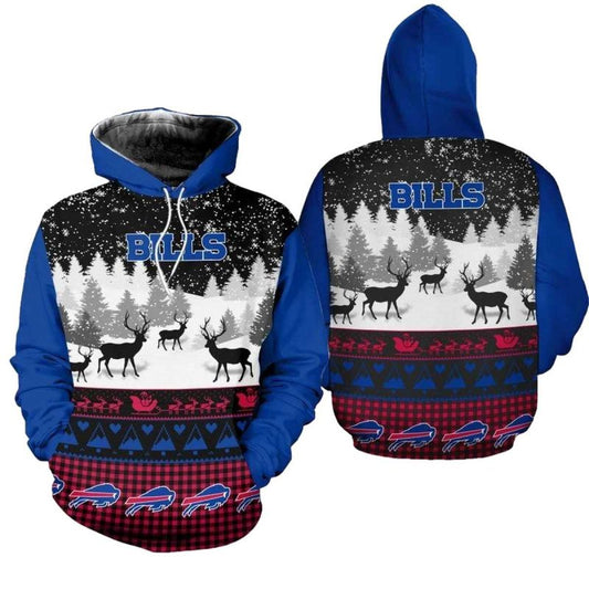 Buffalo Bills Logo Xmas Pattern AOP Hoodie -  Moonbestprint