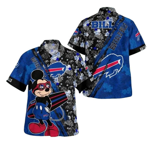 Buffalo Bills Mickey Mouse Floral And Logo Hawaiian Shirt - Moonbestprint
