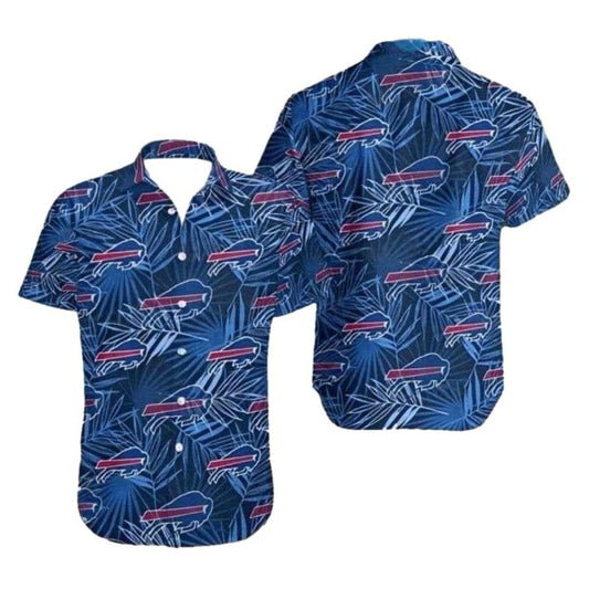 Buffalo Bills Navy Leaf Pattern Hawaiian Shirt - Moonbestprint